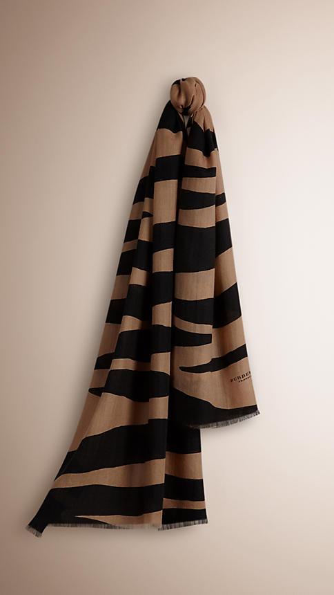 Burberry Zebra Print Lightweight Cashmere Scarf