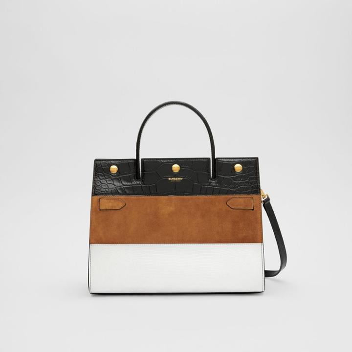 Burberry Burberry Small Panelled Leather, Suede And Deerskin Title Bag, White
