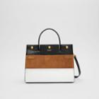 Burberry Burberry Small Panelled Leather, Suede And Deerskin Title Bag, White