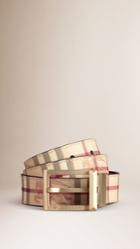 Burberry Burberry Haymarket Check Reversible Leather Belt, Size: 80, Brown