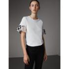 Burberry Burberry Flared-sleeve Check Detail Cotton T-shirt, Size: Xl, White