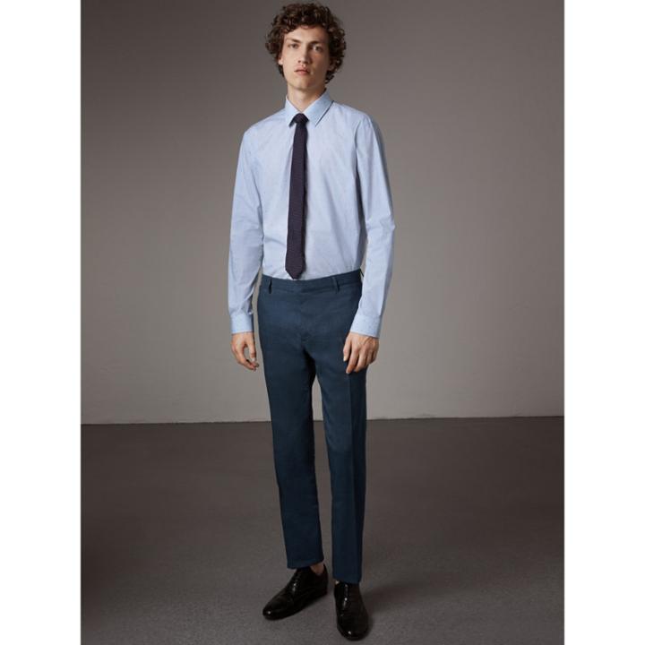Burberry Burberry Modern Fit Striped Fil Coup Cotton Poplin Shirt, Size: 18, Blue