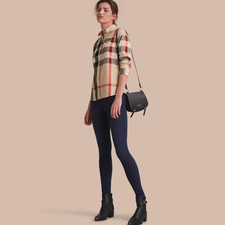 Burberry Burberry Lace Trim Check Cotton Shirt, Beige