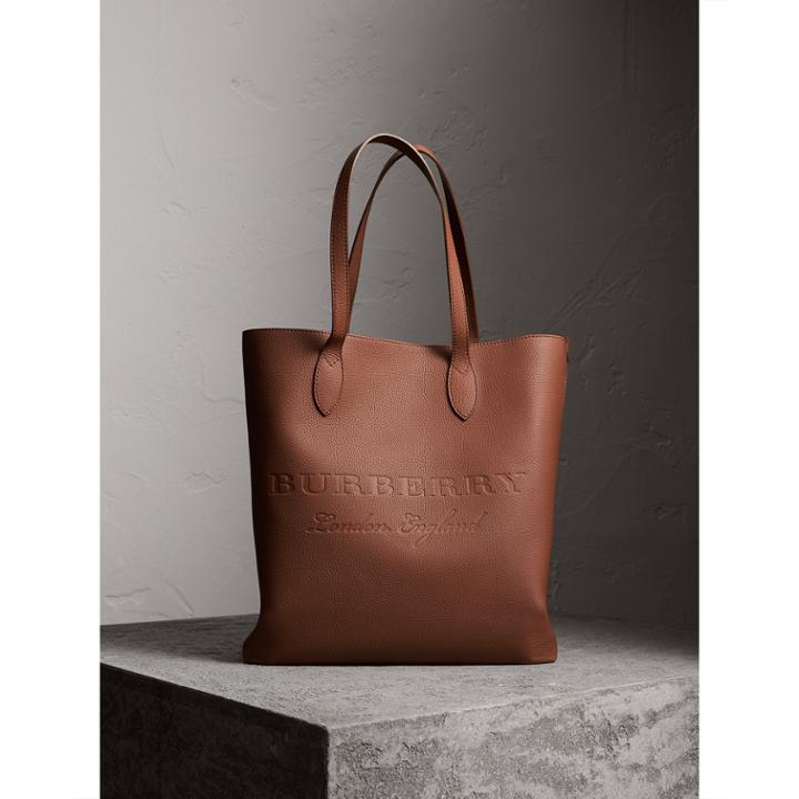 Burberry Burberry Medium Embossed Leather Tote Bag, Brown