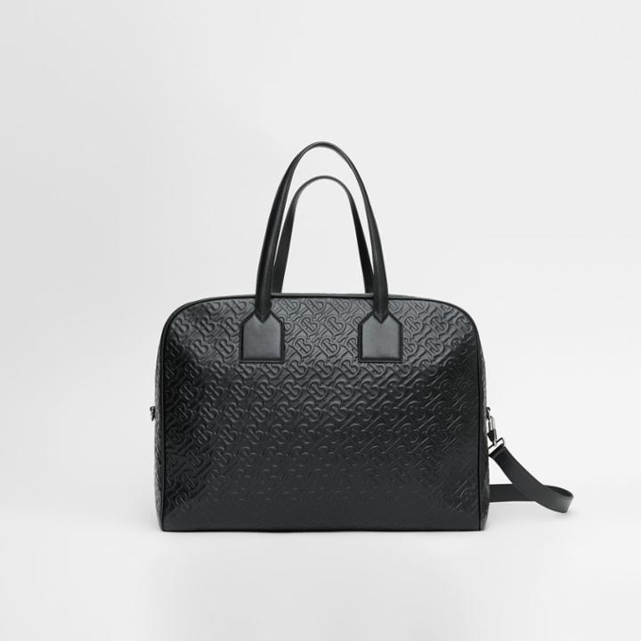 Burberry Burberry Large Monogram Leather Cube Bag, Black