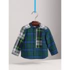 Burberry Burberry Panelled Tartan And Check Cotton Poplin Shirt, Size: 3y, Green
