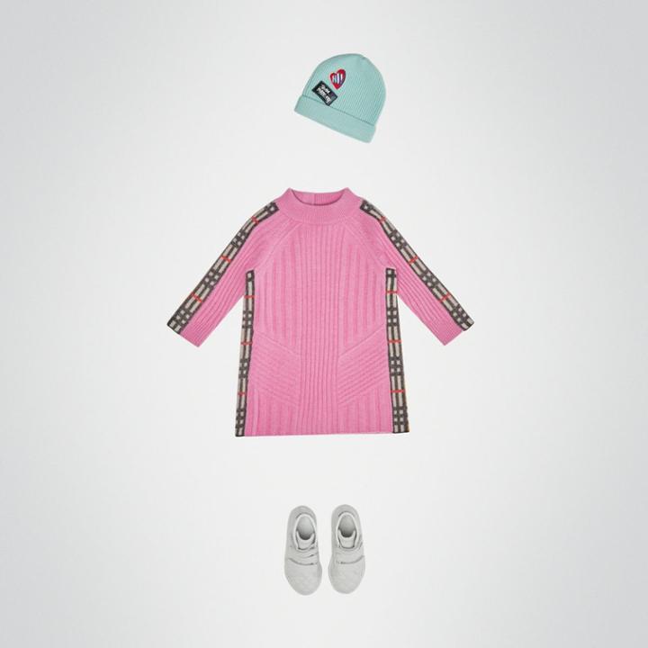 Burberry Burberry Childrens Check Detail Wool Cashmere Dress, Size: 6m, Pink