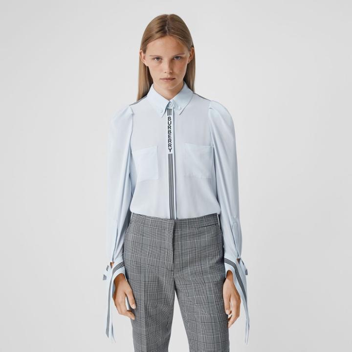 Burberry Burberry Logo Print Silk Crepe De Chine Shirt, Size: 06