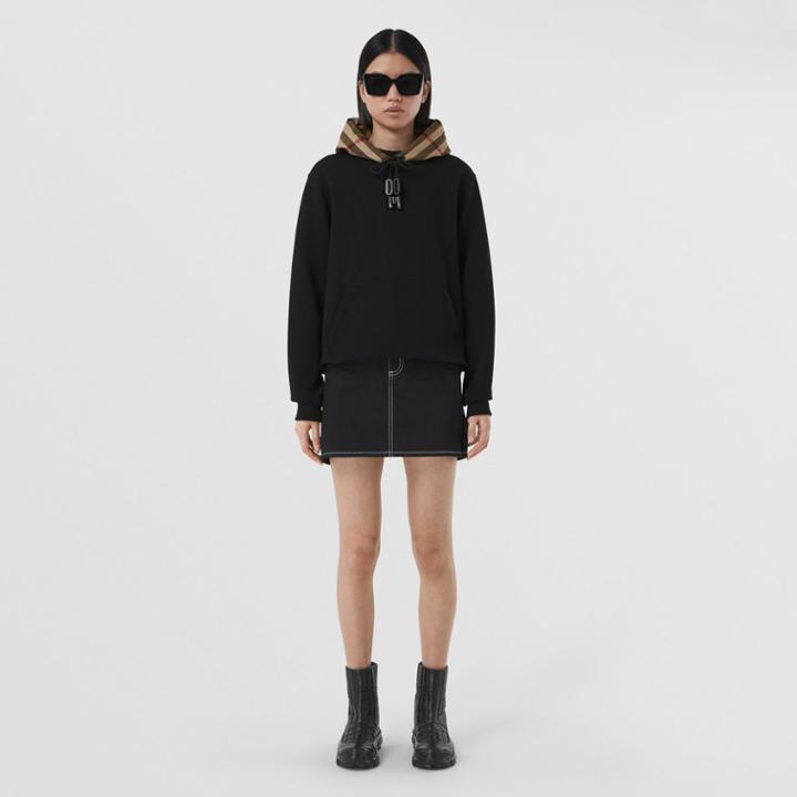 Burberry Burberry Check Hood Cotton Oversized Hoodie, Size: M