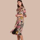 Burberry Painterly Floral Print Silk Georgette Frill Detail Dress
