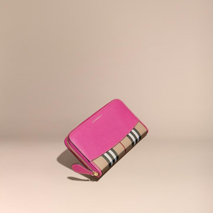 Burberry Burberry Horseferry Check And Leather Ziparound Wallet, Pink