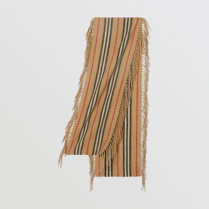 Burberry Burberry Childrens Fringed Icon Stripe Cashmere Scarf, Size: Os, Beige