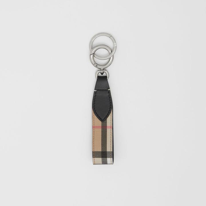 Burberry Burberry Vintage Check E-canvas And Leather Key Ring, Beige
