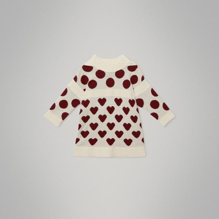 Burberry Burberry Heart And Spot Intarsia Cashmere Sweater Dress, Size: 3y, White