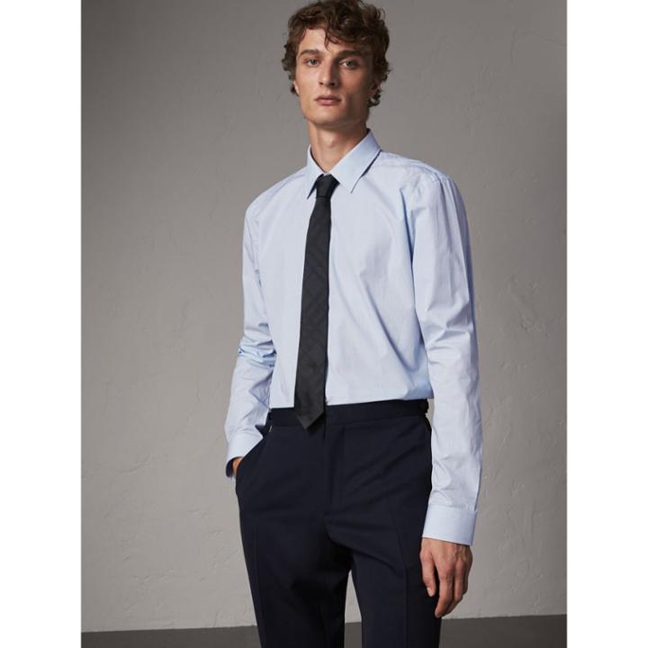 Burberry Burberry Modern Fit Striped Cotton Poplin Shirt, Size: 17.5, Blue