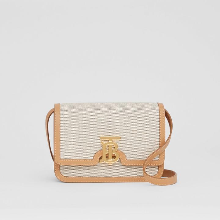 Burberry Burberry Small Two-tone Canvas And Leather Tb Bag, Beige
