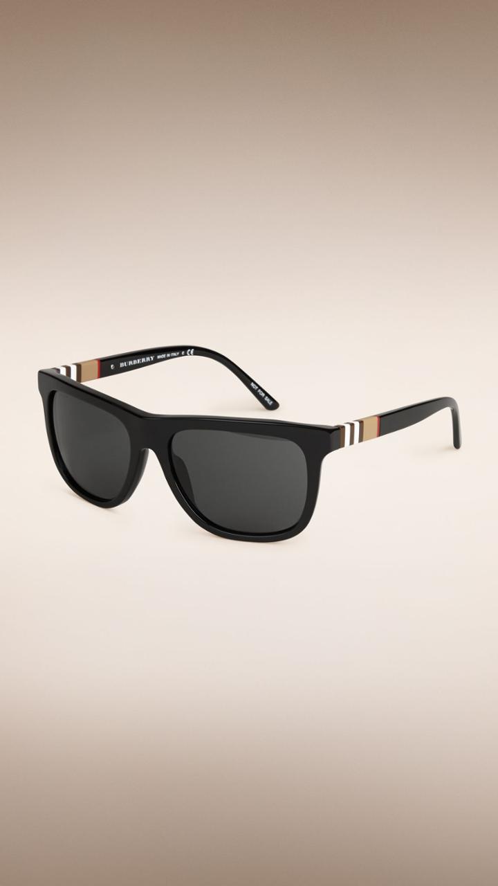 Burberry Burberry Square Frame Check Detail Sunglasses, Black