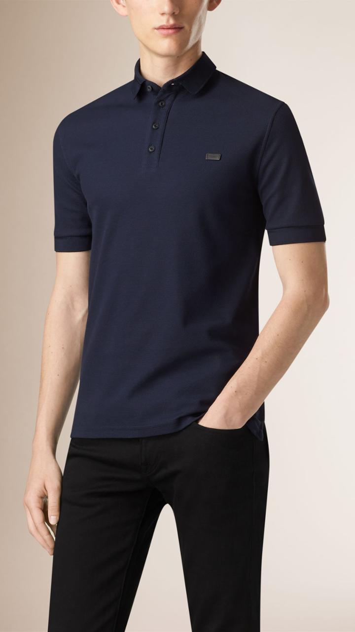 Burberry Burberry Double-weave Piqu Cotton Polo Shirt, Size: M, Blue