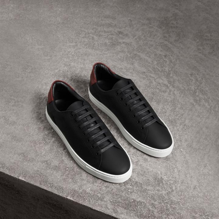 Burberry Burberry Perforated Check Leather Sneakers, Size: 44, Red