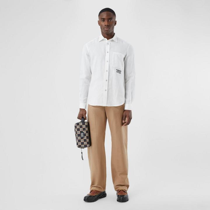 Burberry Burberry Embroidered Logo Linen Shirt, White