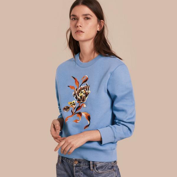 Burberry Embroidered Floral Motif Cotton Blend Sweatshirt