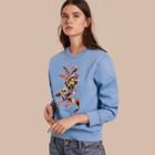 Burberry Embroidered Floral Motif Cotton Blend Sweatshirt