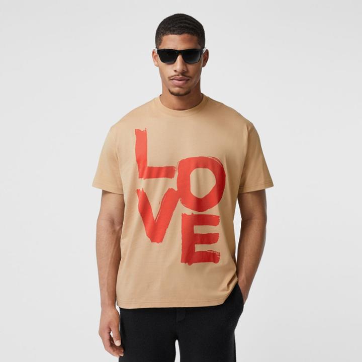 Burberry Burberry Love Print Organic Cotton Oversized T-shirt, Size: M, Beige