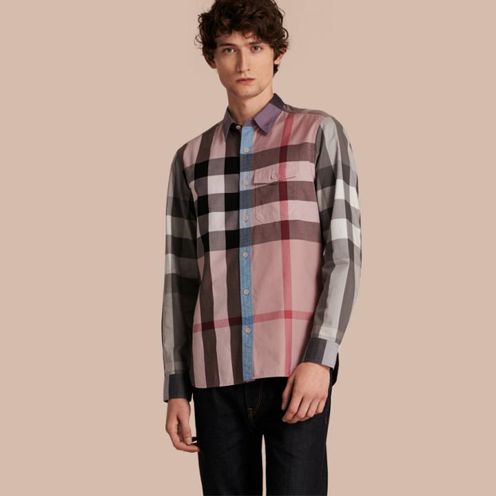 Burberry Burberry Check Cotton Poplin Shirt, Purple