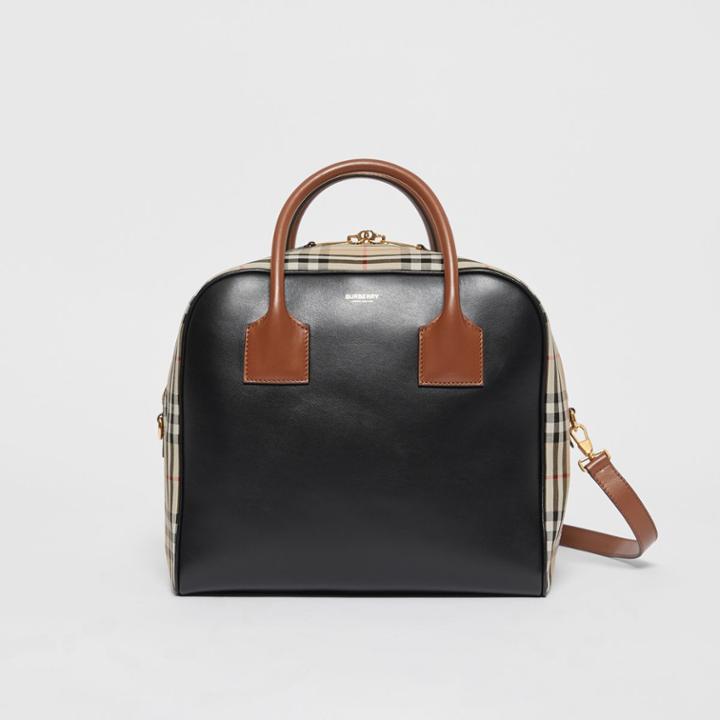 Burberry Burberry Medium Leather And Vintage Check Cube Bag, Beige