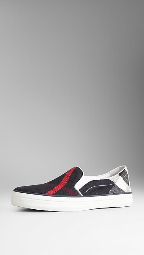 Burberry Navy Check Slip-on Trainers