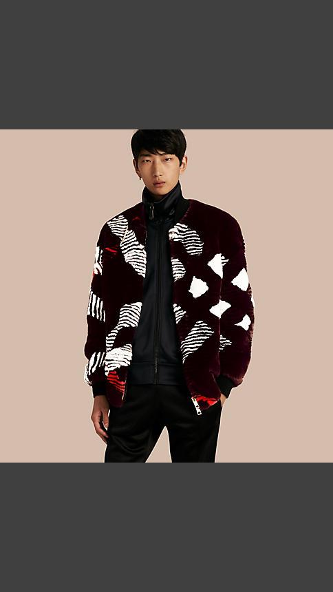 Burberry Check Intarsia Fur Bomber Jacket