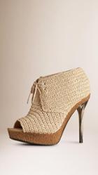Burberry Prorsum Raffia Peep-toe Ankle Boots