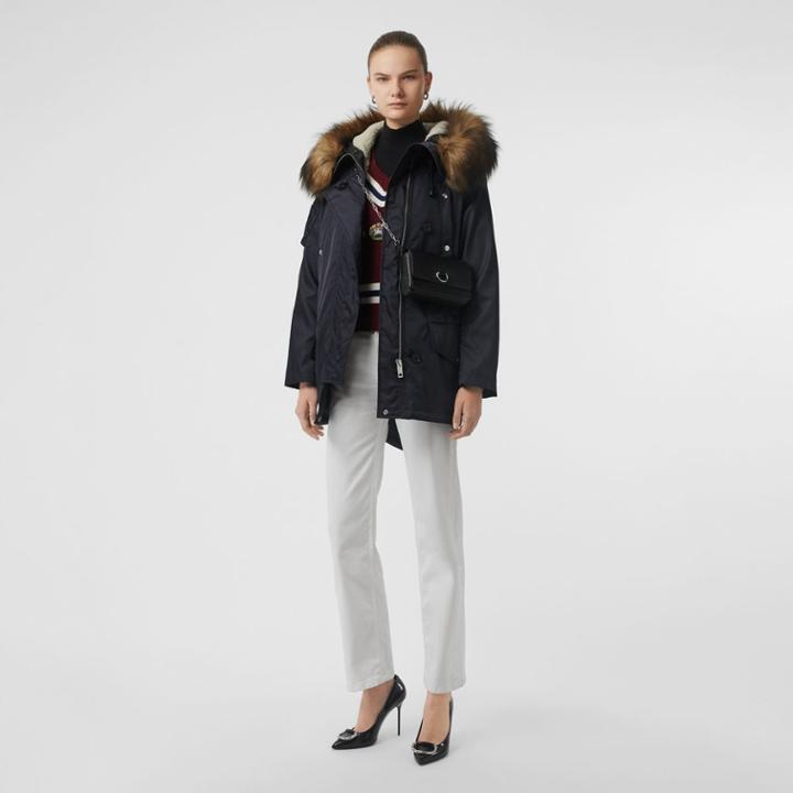 Burberry Burberry Faux Fur Trim Parka With Detachable Warmer, Blue
