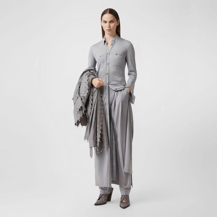 Burberry Burberry Side-slit Wool Silk Jersey Shirt Dress, Size: 10, Grey