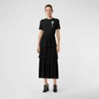 Burberry Burberry Crystal Brooch Detail Tiered Jersey Dress, Size: 04, Black