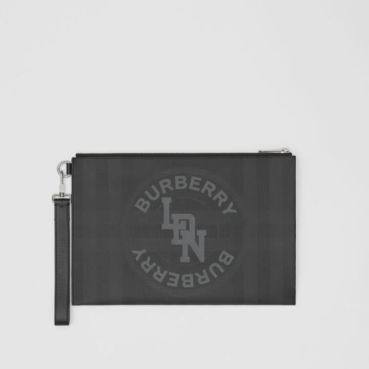 Burberry Burberry Logo Graphic London Check Zip Pouch, Black
