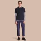 Burberry Burberry Striped Collar Cotton Piqu Polo Shirt, Size: Xxl, Blue