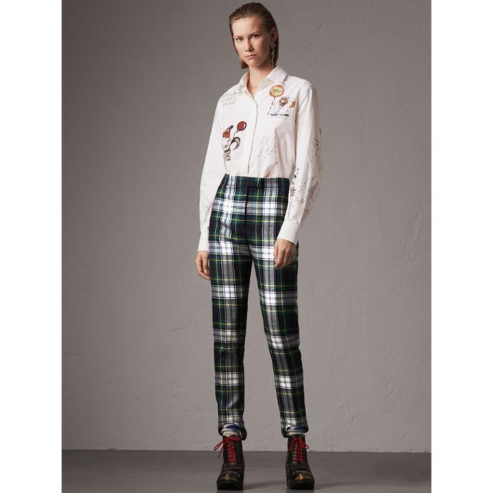 Burberry Burberry Tartan Wool High-waisted Stirrup Trousers, Size: 04