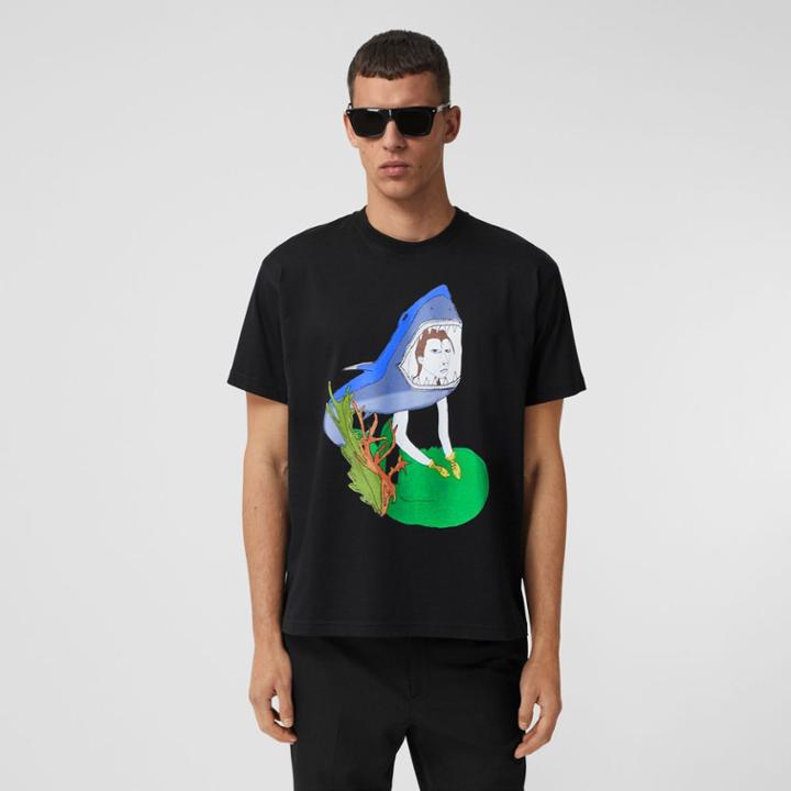 Burberry Burberry Marine Sketch Print Cotton Oversized T-shirt, Size: L