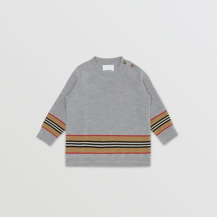 Burberry Burberry Childrens Icon Stripe Panel Wool Sweater, Size: 2y, Grey