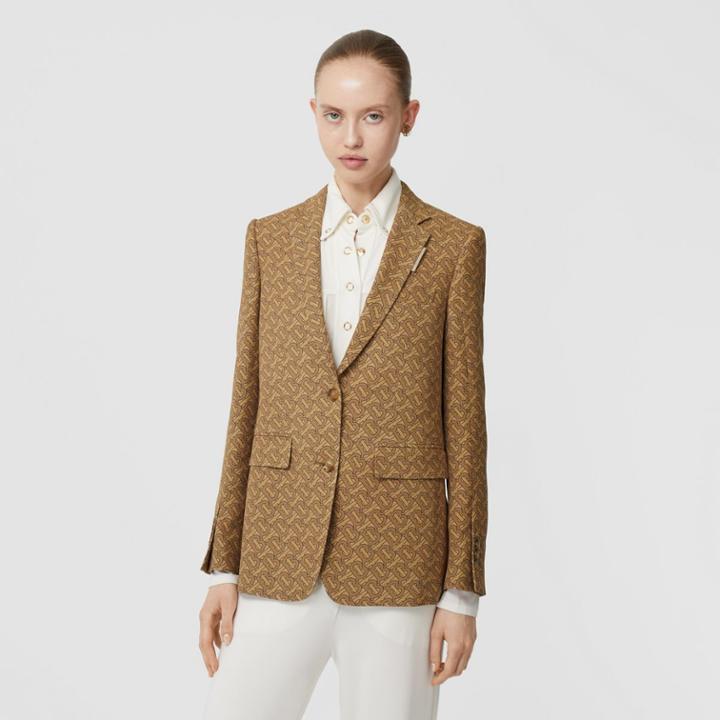 Burberry Burberry Monogram Print Silk Tailored Jacket, Size: 00, Brown