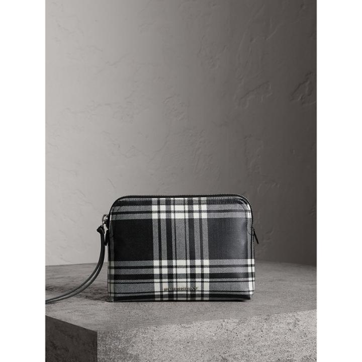 Burberry Burberry Large Laminated Tartan And Check Wool Blend Pouch
