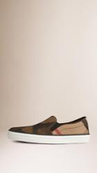 Burberry Camouflage Print And Check Slip-on Trainers