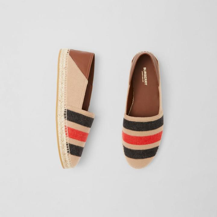 Burberry Burberry Stripe Detail Wool And Leather Espadrilles, Size: 42, Beige