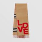 Burberry Burberry Love And Check Cashmere Jacquard Scarf, Beige