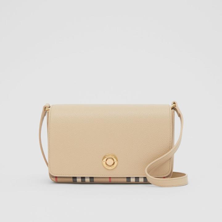Burberry Burberry Small Leather And Vintage Check Crossbody Bag, Beige