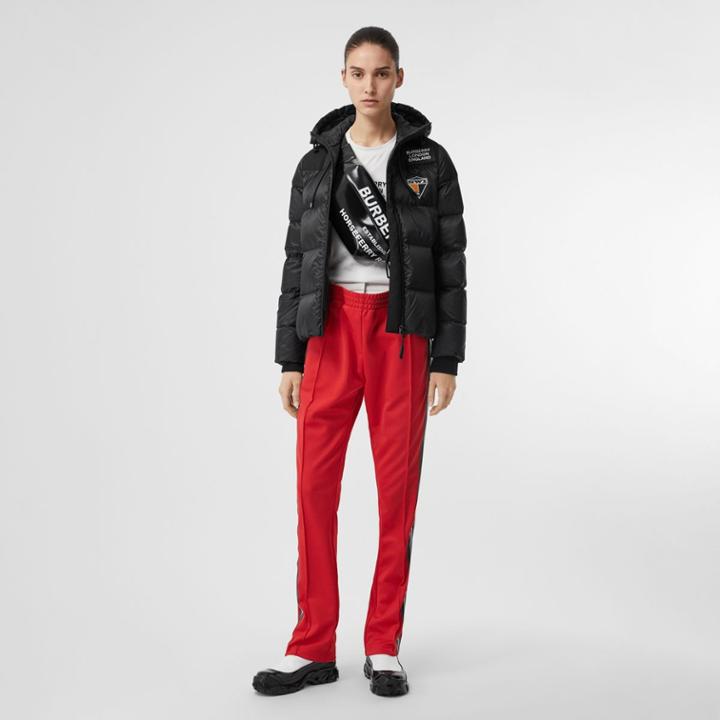 Burberry Burberry Logo Graphic Hooded Puffer Jacket, Size: S, Black