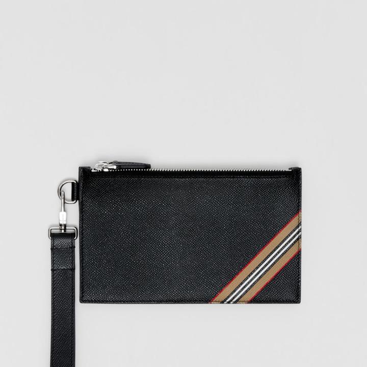Burberry Burberry Icon Stripe Print Grainy Leather Zip Pouch, Black