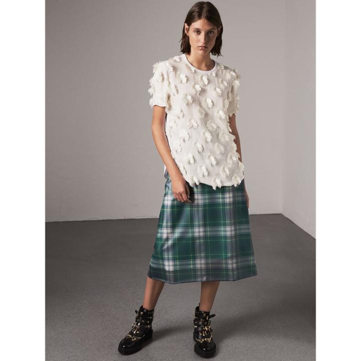 Burberry Burberry Short-sleeve Fil Coup Silk Crepon Top, Size: 04, White