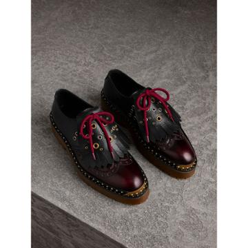Burberry Burberry Lace-up Kiltie Fringe Riveted Leather Shoes, Size: 41